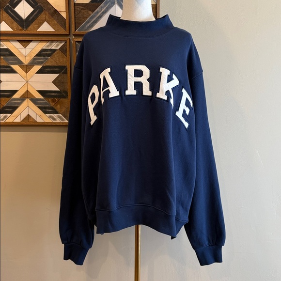 Parke Tops - PARKE Heritage Varsity Mockneck in Denim Navy Blue + White size L/XL NEW